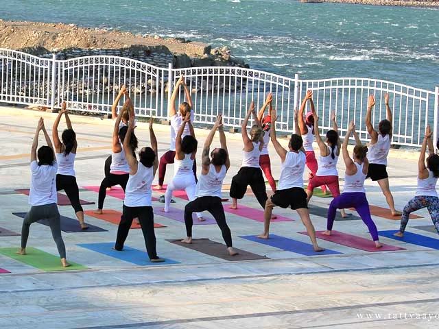 Students practicing 100-hour Yoga Teacher Training Course in Rishikesh